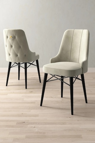 Mitra Serisi, 6 Adet Krem Mutfak Sandalyesi, Siyah Gürgen Ayak, 1. Sınıf Babyface Kumaş