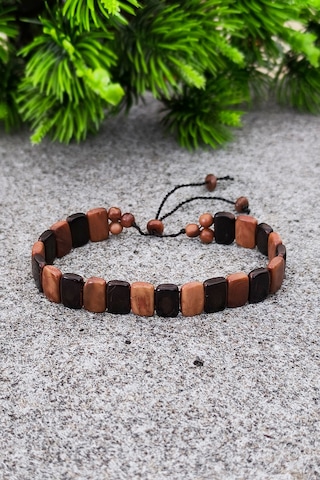 Kuka Bileklik Mozaik Model Bileğe Göre Ayarlanabilir Unisex Bileklik Bt007 Kahverengi