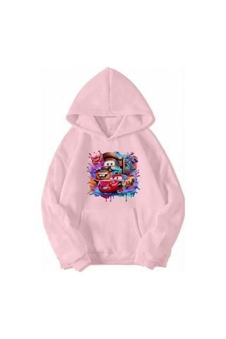 Brz Collection Unisex Oversize - Cars - Mcqueen & Tow Mater Best Friends Hoodie Açık Pembe Açık Pembe