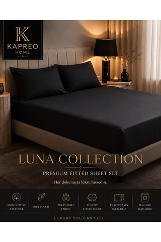 Kapreo Home Luna Collection Premium Lastikli Çarşaf Seti 180 X 200 Siyah
