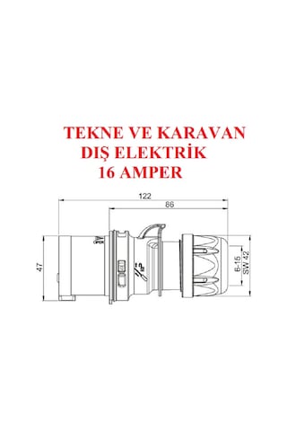 Marina Erkek Fiş. 16 Amper. Tekne Ve Karavan Dış Elektrik Fişi
