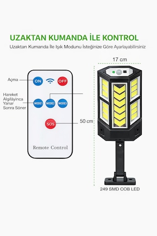249 Led Solar Aydınlatma Lamba Kumandalı Hareket Sensorlu Dış Mekan Bahçe Teras Ip65 Su Geçirmez 1