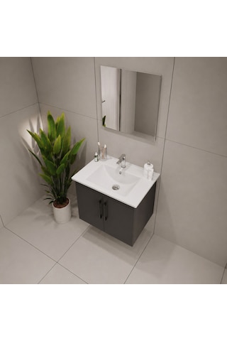 Creavit D20 Banyo Dolabı Seti Çekmeceli 80 Cm Antrasit Gri