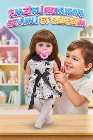 Emzikli Sevimli %100 Et Bebek - 50 Cm Konuşan Gerçekçi Oyun Arkadaşı İnteraktif Eğitici Oyuncak 69552455