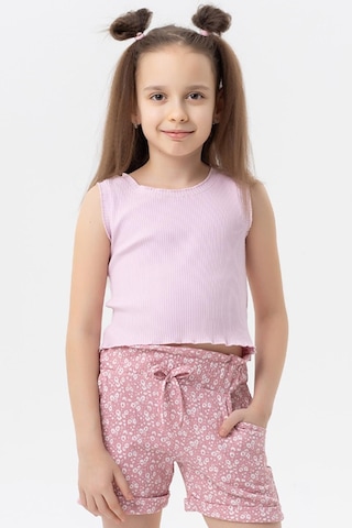 Breeze Kız Çocuk Crop Tişört Fitilli 8-14 Yaş, Pudra-pudra Pudra