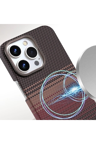 Apple Uyumlu iPhone 15 Pro Max Kılıf Vega Magsafe Karbon Desen Kapak Siyah