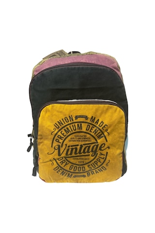 Kaliteli Vintage Salaş Yıkama Kumaş Disayn Günlük Gezi Okul Sırt Çantası 30cmx40cm Sarı - Siyah