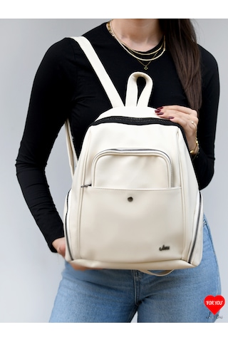 Jara Bag Freya Kadın Sırt Çantası Şık, Yumuşak Dokulu Ve 5 Bölmeli Krem