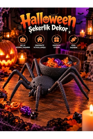 Halloween Cadılar Bayramı Dekoratif Örümcek Şekerlik Şeker Kasesi Masa Üstü Dekor
