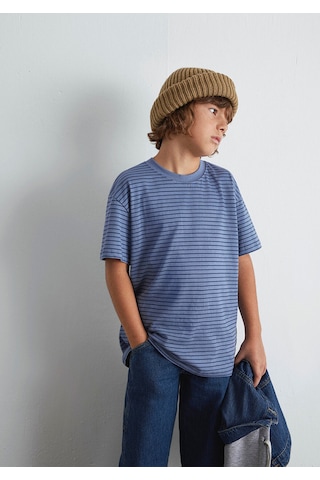 Mavi Çizgili Tişört Loose Fit / Bol Rahat Kesim 6610390-90788 Lacivert-90788