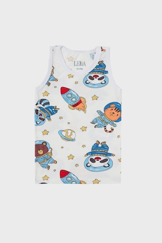 Lela Desenli Streç Pamuklu Bisiklet Yaka Atlet Boxer 2'Li Iç Giyim Erkek Çocuk Takım 6651010 Ekru