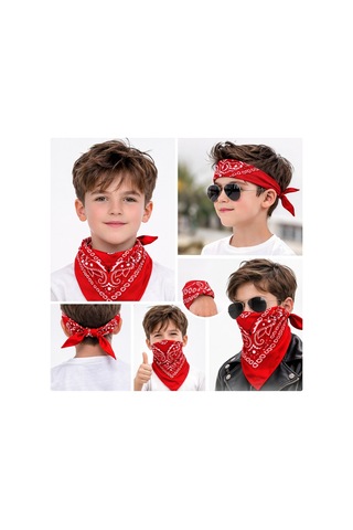 Astrid T Hafta Sonu Giysisi Eğlence Detayı Oyun Kıyafeti Kırmızı Kovboy Fuları Çocuk Bandana Western 00-kırmızı