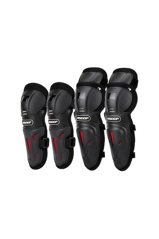 Motokros Koruması: Diz Ve Dirsek Pedleri Seti, Sıcak Tutan Ve Düşmeye Karşı Koruyucu Siyah Siyah