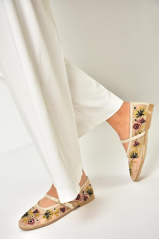 Fox Shoes U267853215 Bej File Çiçek Motifli Kadın Babet Bej-file Bej