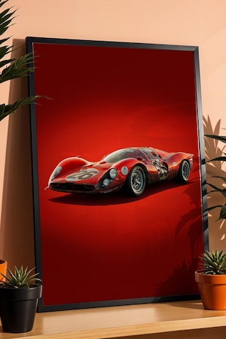 Saturn Ferrari 330 P4 Yarış Arabası Çerçeveli Tablo Erkek Odası Ve Garaj Dekoru Classic Car Collection