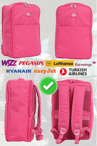 Jet Turtle Seyahat Sırt Çantası 40cm 40x25x15 Cm Pegasus, Wizz Air, Ryanair, El Valizi Koltuk Altı Valizi Fuşya