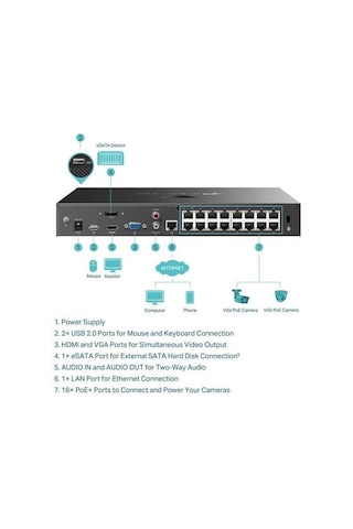 Tp-link Vigi Nvr2016h-16p 16 Kanal Poe+ Nvr H265+,90w