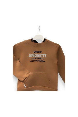 Divonette Erkek Çocuk Önü Yazılı Şardonlu Sweatshirt-15093 Kahverengi