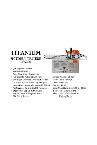 Titanium Cs5200 Motorlu Testere - Ağaç Motoru - Hızar 2.8 Hp