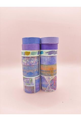 Art Vintage Washi Tape Bant Yapışkanlı Maskeleme Kağıdı Desenli Bant 12'li - Mor Claude Monet Tabloları 1