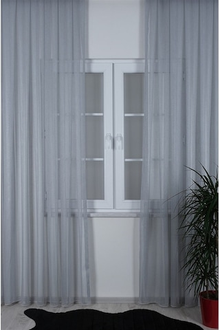 Damla Keten Görünümlü Leno Tül Perde Pilesiz Gri - Gri