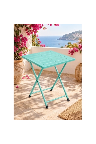 Katlanır Metal Balkon Bahçe Bistro Masa 50x50 Cm Kare Masa 75 Cm Mint Yeşili 1645 Turkuaz