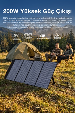 200w Taşınabilir Güneş Panelili Kamp & Karavan İçin Katlanabilir Solar Güç Kaynağı