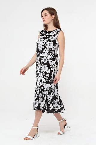 Kolsuz Viskon Kumaş Çiçek Desenli Uzun Elbise Çok Renkli