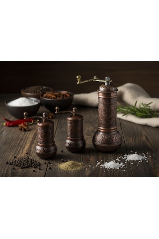 Zamak Metal Bakır Renk 3 Lü Set Karabiber,kahve,çörek Otu El Değirmeni Öğütücü Grinder Bakır