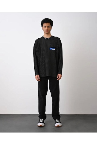 Cep Detaylı Oversize Sweatshirt Siyah