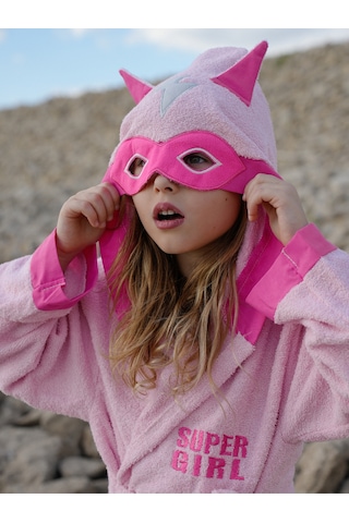 Formeya Kapşonlu Çocuk Bornoz %100 Pamuk Su Emici Pembe Hero Pembe