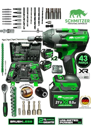 Schmıtzer Sch-9502y Pro 21v 15 Pilli Çift Akülü Kömürsüz Darbeli Vidalama 650 Nm Somun Sıkma Sökme Matkap