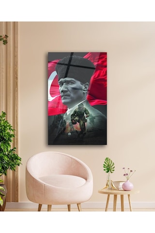 Atatürk Portre Ve Türk Bayrağı Cam Tablo Modern Ev Ofis Salon Hediyelik Büyük Tablo Duvar Dekoru44