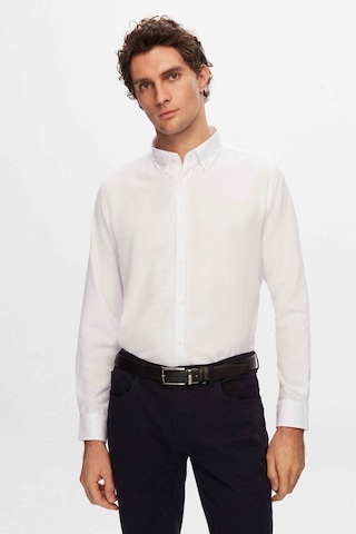 D's Damat Slim Fit Armürlü Düğmeli Yaka Pamuklu Erkek Gömlek - Beyaz 5HC02ORT07265 Beyaz