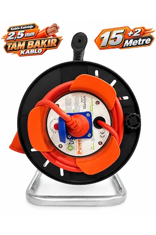 Bylion Bylıon Elektrikli Araç Şarj Uzatma Kablo Makarası Kapaklı Priz 2.5mm Tam Bakır Kablo Ev Tipi Şarj 3,5kw Monofaze Cihazlara Uygun 15 Metre