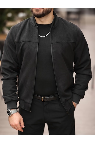 Yeni Sezon Kolej Bomber Süet Ceket Siyah Süet