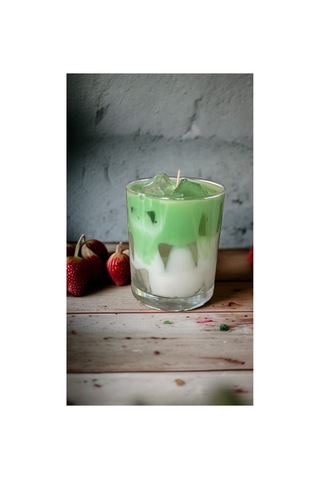 İce Matcha Latte Mum 9x8 Cm Yeşil Elma Kokulu Soya 100% Yeşil