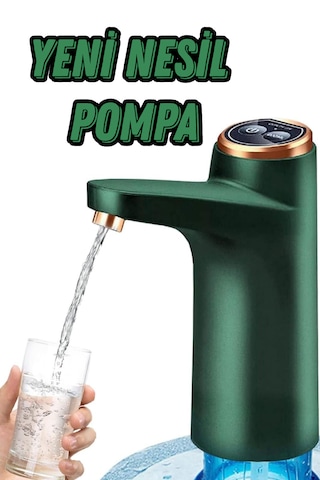 Akıllı Metalik Yeşil 600ml Damacana Su Pompası Otomatik Şarjlı