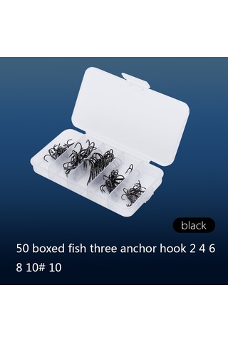 Geeroyoo 50 Adet Kara Treble İğne Seti 2/4/6/8/10 Numara Her Biri 10 Adet - Yüksek Karbon Çelik - Sağlam Tutuş - İğne Kutusuyla