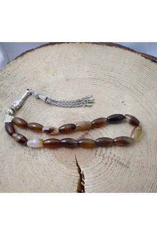 Balıkhediyelikfoto Kahve Akik Taşi Şak Şak Tespih / Uzun Arpa Model Doğaltaş Tespih