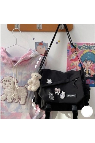 Siyah Kore Omuz Çantası Japon Retro Messenger Çanta Öğrenci Messenger Çanta Siyah