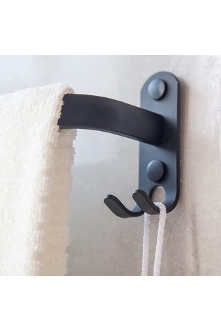 16" Banyo Tek Havlu Çubuğu İle Kancalar Paslanmaz Çelik Mat Siyah Banyo Havlu Rafı Duvara Monte Havlu Rafı Mutfak Duş Tuvalet Toz Geçirmez Banyo Aksesuarları Siyah