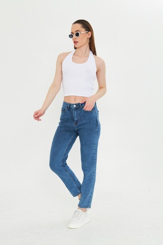 Kutaf Koyu Mavi Slım Fit Mom Jean Koyu Mavi
