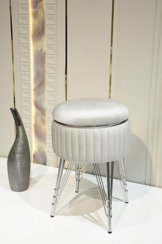 Bianco Metal Ayaklı Puflu Zigon Sehpa Krom Bej Chrome Beige