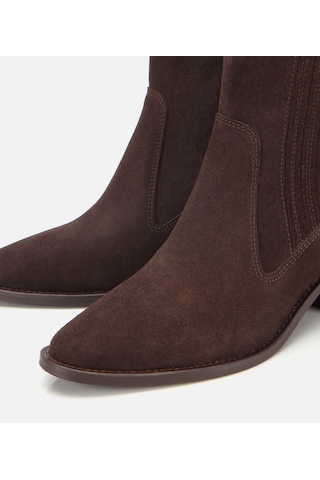 Hotiç Kadın Süet Deri Kahverengi Sivri Burunlu Lastik Detaylı Topuklu Bot 01boh313130a480 01boh313130a480 Kahverengi