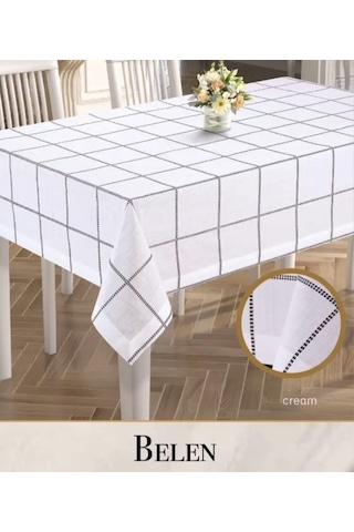 Storeşahin Belen Model Krem 140x180 Cm Keten Masa Örtüsü Zarif Çeyizlik Yemek Masası Shn0720