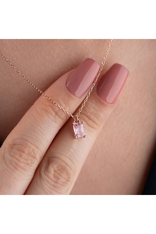 Vaoov 925 Ayar Gümüş Pembe Baget Kolye Rose