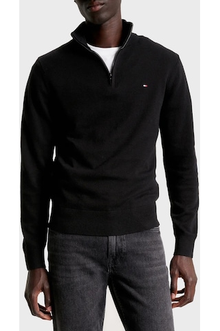 Tommy Hilfiger Pamuk Ve Kaşmir Karışımlı Regular Fit Yarım Fermuarlı Kazak Erkek Kazak Mw0mw28049 Bds Siyah