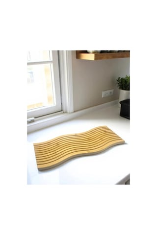 Premium Çok Amaçlı Diktörtgen Çift Taraflı Düz Dalgalı Oyuk Desenli Ahşap Sunum Tepsi 39x15 Cm Çok Renkli