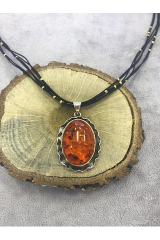 Kehribar Taşlı Gümüş Kolye 925 Ayar 512653954